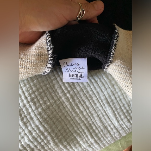 Moschino Cheap & Chic 90s wool blend ribbed apres ski red black cardigam sweater - Picture 3 of 9